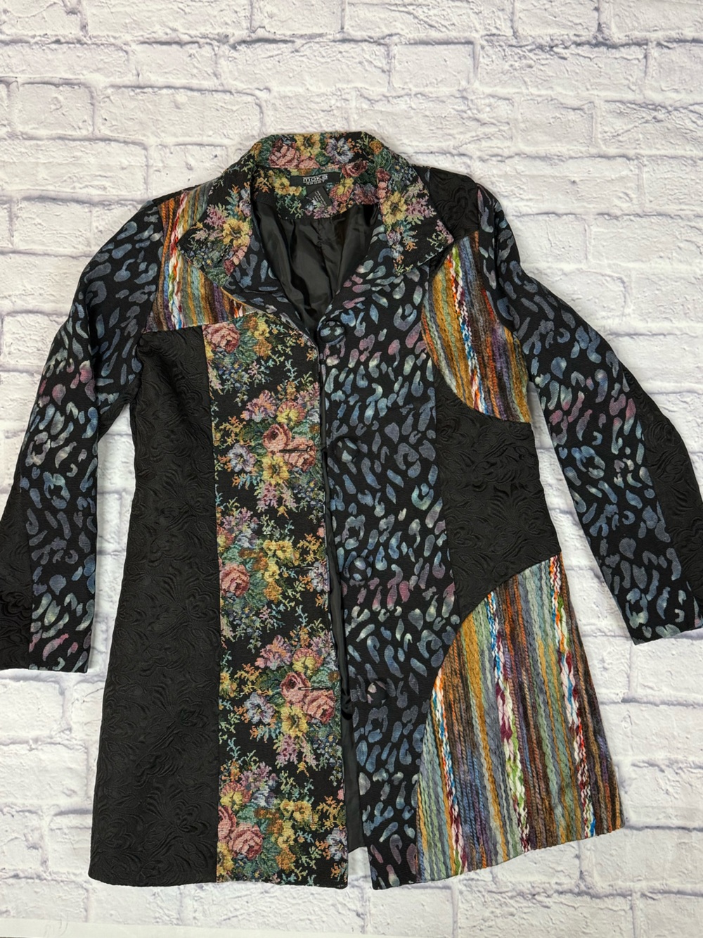 Floral & Multicolor Patchwork Blazer Jacket - Black
